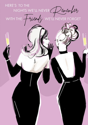 Moonpig Fashion Illustration Partying With Friends Birthday Card