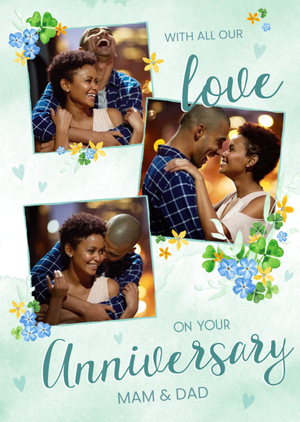 Moonpig Illustration Of Flowers Surround Photo Frames Anniversary Photo Upload Card