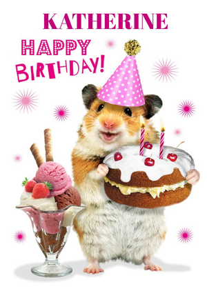 Moonpig Cute Hamster With Birthday Cake Personalised Card