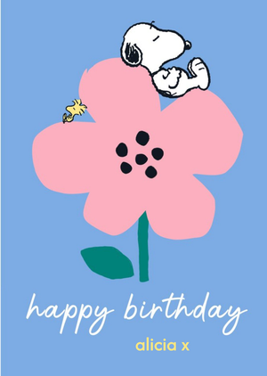 Moonpig Cute Flower Illustration Peanuts Snoopy And Woodstock Birthday Card