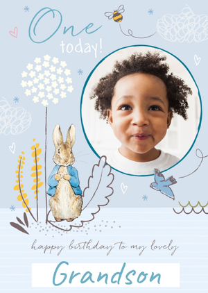 Beatrix Potter Peter Rabbit Grandson 1st Birthday Photo Upload Card