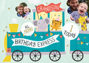 Moonpig Designers Grandson All Aboard The Birthday Express 1 Today Photo Upload Card