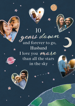 Moonpig 10 Years Down And Forever To Go Photo Upload Husband Anniversary Card
