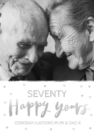 Moonpig Seventy Happy Years 70th Anniversary Photo Upload Card For Mum And Dad