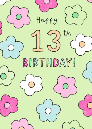 Moonpig Fun Pastel Floral Doodles 13Th Birthday Card