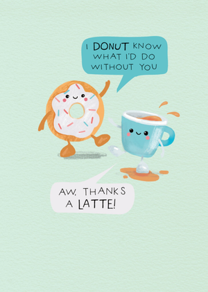 Moonpig Thanks A Latte Cute Doughnut & Cee Illustrated Just To Say Card