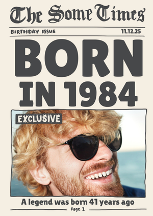 Moonpig Born In 1984 Newspaper Spoof Photo Upload Birthday Card