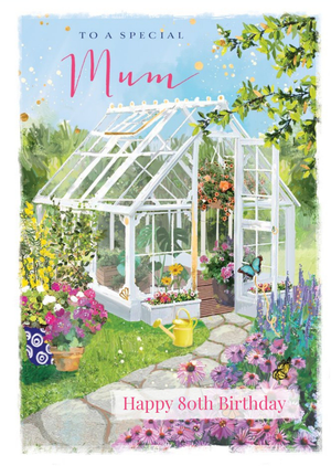 Ling Design Illustrated Floral Garden Greenhouse Mum 80th Birthday Card