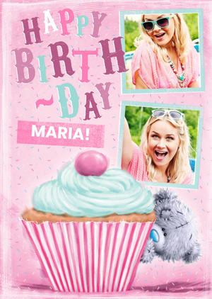 Me To You Tatty Teddy Hiding Behind Cupcake Personalised Photo Upload Happy Birthday Card