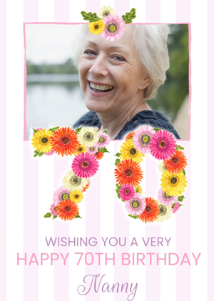 Moonpig Beautiful Illustration Of The Number 70 Made Out Of Flowers Photo Upload Card