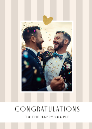 Moonpig Striped Heart Photo Upload Happy Couple Congratulations Card