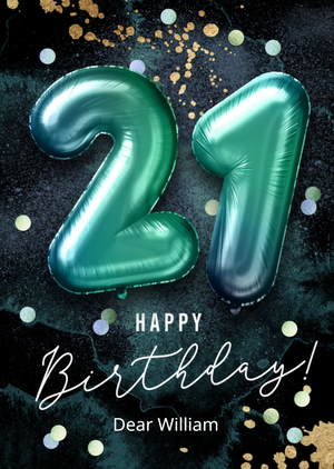 Moonpig Happy Birthday Green Balloons 21st Birthday Card