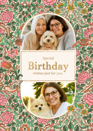 Moonpig William Morris Birthday Wishes Floral Photo Upload Card