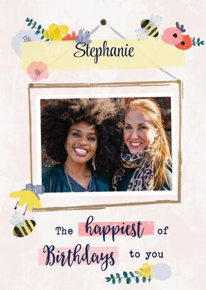 Moonpig Bees Knees Floral Bees The Happiest Of Birthdays To You Photo Upload Birthday Card