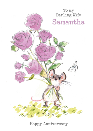 Moonpig Watercolour Mouse With Roses Wife Anniversary Card