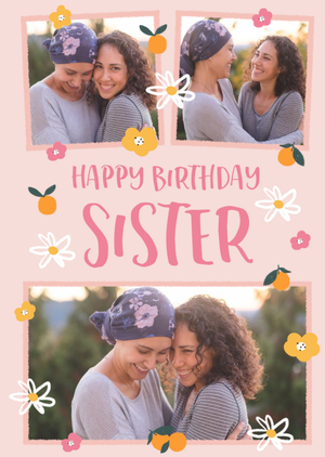 Moonpig Folk Flowers Photo Upload Happy Birthday Sister Card