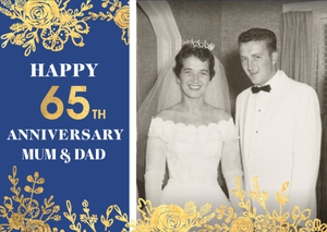 Moonpig Gold Foiled Flowers 65th Blue Sapphire Anniversary Photo Upload Card