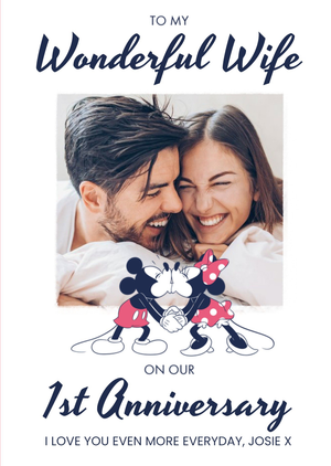 Mickey Mouse Disney Mickey And Minnie Mouse Wonderful Wife 1st Anniversary Photo Upload Card