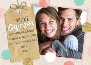 Moonpig Pastel And Glitter Circles Horizontal Personalised Photo Upload Engagement Card