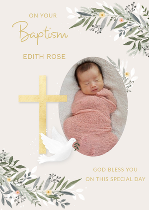Moonpig Paperlink Holy Cross Floral Baptism Card