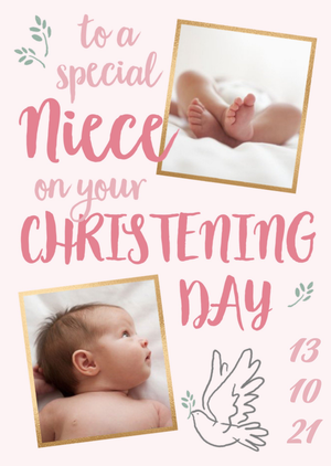Moonpig Typographic Photo Upload Niece Personalise Date Christening Card