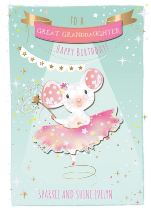 Ling Design Birthday Card - Great Granddaughter - Mouse - Ballet - Ballerina