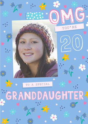 Moonpig Floral Omg You're 20 Granddaughter Photo Upload Card