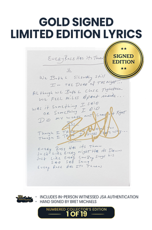 Bret Michaels Signed Lyric Sheet - Every Rose Has Its Thorn
