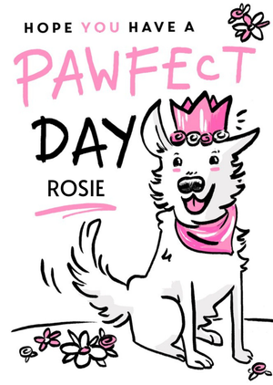 Moonpig Pawfect Day Birthday Card Featuring An Illustration Of Rosie The Dog