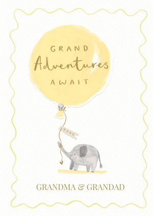 Moonpig Cute Elephant Grand Adventures Await Grandma And Grandad New Baby Card