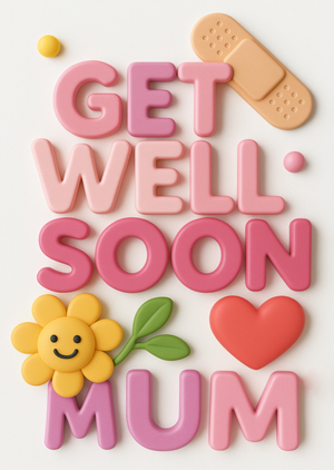 Moonpig Get Well Soon Mum Pink Typographic Card