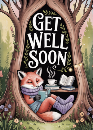 Moonpig Cosy Fox Illustrated Get Well Soon Card