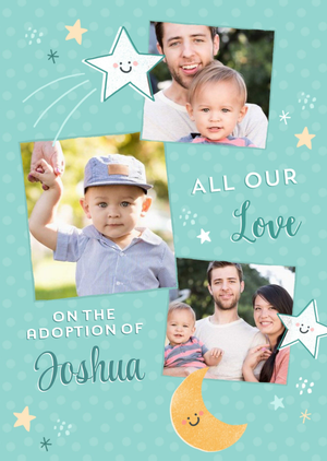 Moonpig Illustration Of The Moon And Stars With Three Photo Frames Adoption Photo Upload Card