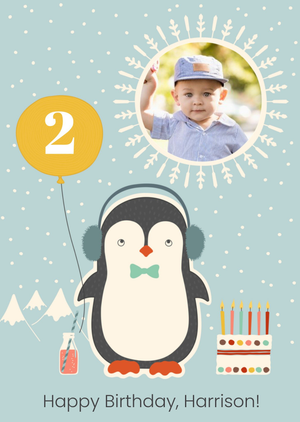 Moonpig Cartoon Penguin Happy Birthday Photo Card