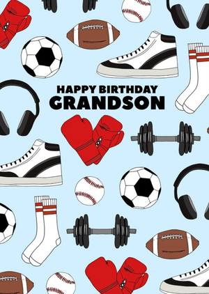 Moonpig Pearl And Ivy Illustrated Sports Grandson Birthday Card