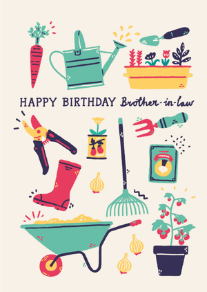 Jolly Awesome Happy Birthday Brother In Law Illustrated Gardening Card