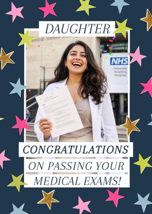Moonpig Star Pattern Photo Upload Daughter Medical Exams Congratulations Card