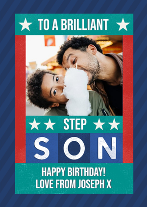 Moonpig Typographic To A Brilliant Step Son Photo Upload Birthday Card