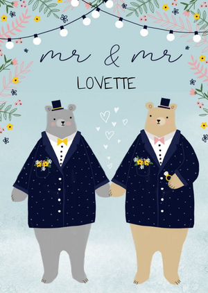 Moonpig Illustrated Bears Mr And Mr Gay Wedding Card
