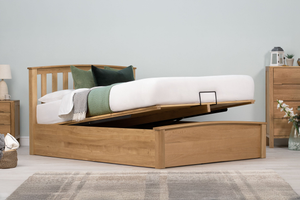 Royal Ascot Solid Natural Oak Ottoman Storage Bed Frame - 5ft King Size