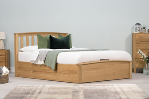 Royal Ascot Solid Natural Oak Ottoman Storage Bed Frame - 4ft6 Double