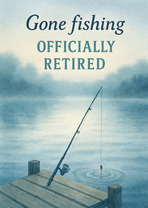 Moonpig Gone Fishing Icially Retired Watercolour Fishing Rod Card