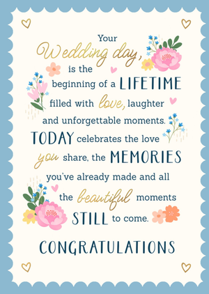 Moonpig Your Wedding Day Is The Beginning Of A Lifetime Floral Typographic Card