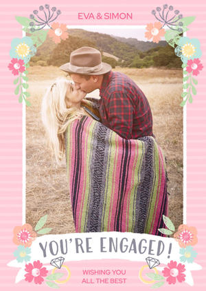 Moonpig Folk Flowers Youre Engaged Photo Upload Card
