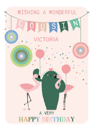 Moonpig Cute Wonderful Cousin Flamingo Cactus Cacti Birthday Card