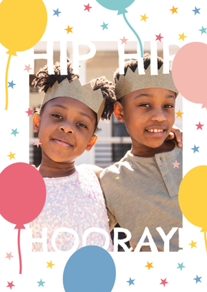 Moonpig Fun Balloons And Confetti Stars Hip Hip Hooray Photo Upload Birthday Card
