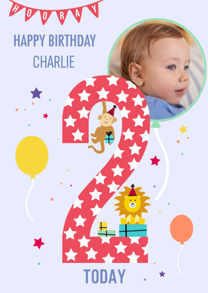 Moonpig Apollo Paperlink 2nd Birthday Cute Kids Two Illustrations Card