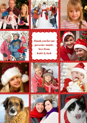 Moonpig Red And White Stitched Frame Personalised Upload Photo Thank You Christmas Card