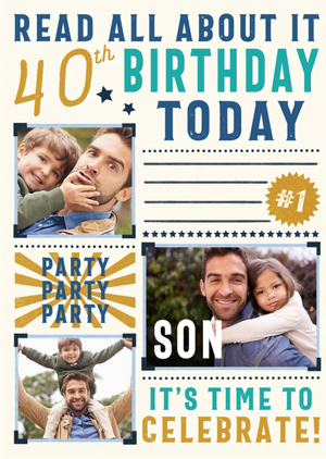 Moonpig Designers Typographic Read All About It Son 40th Birthday Multiple Photo Upload Card