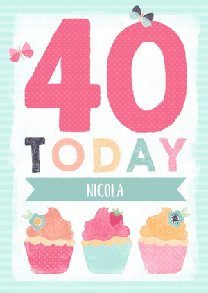 Moonpig Colourful Cupcakes Happy 40th Birthday Personalised Name Card